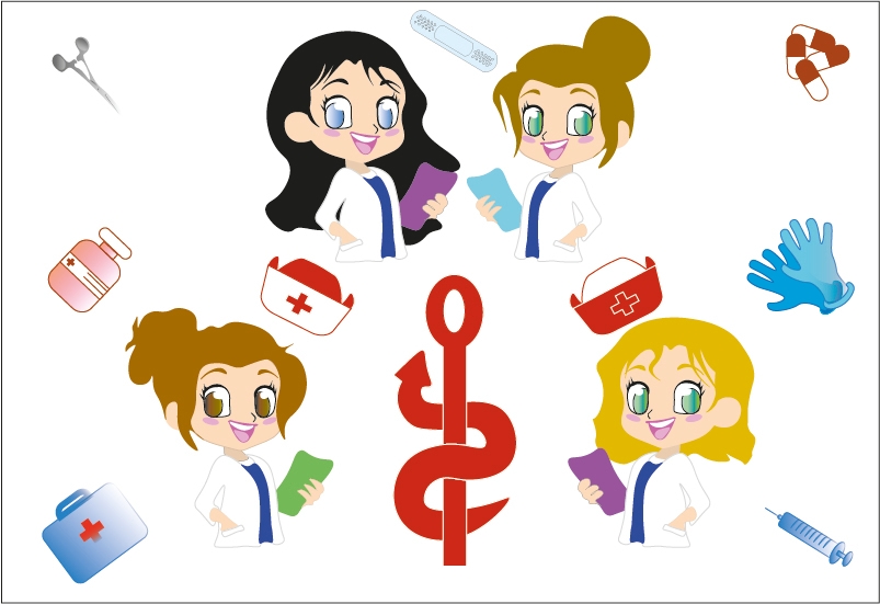 Design de 4 infirmières fais sur Illustrator avec de goodies médicale