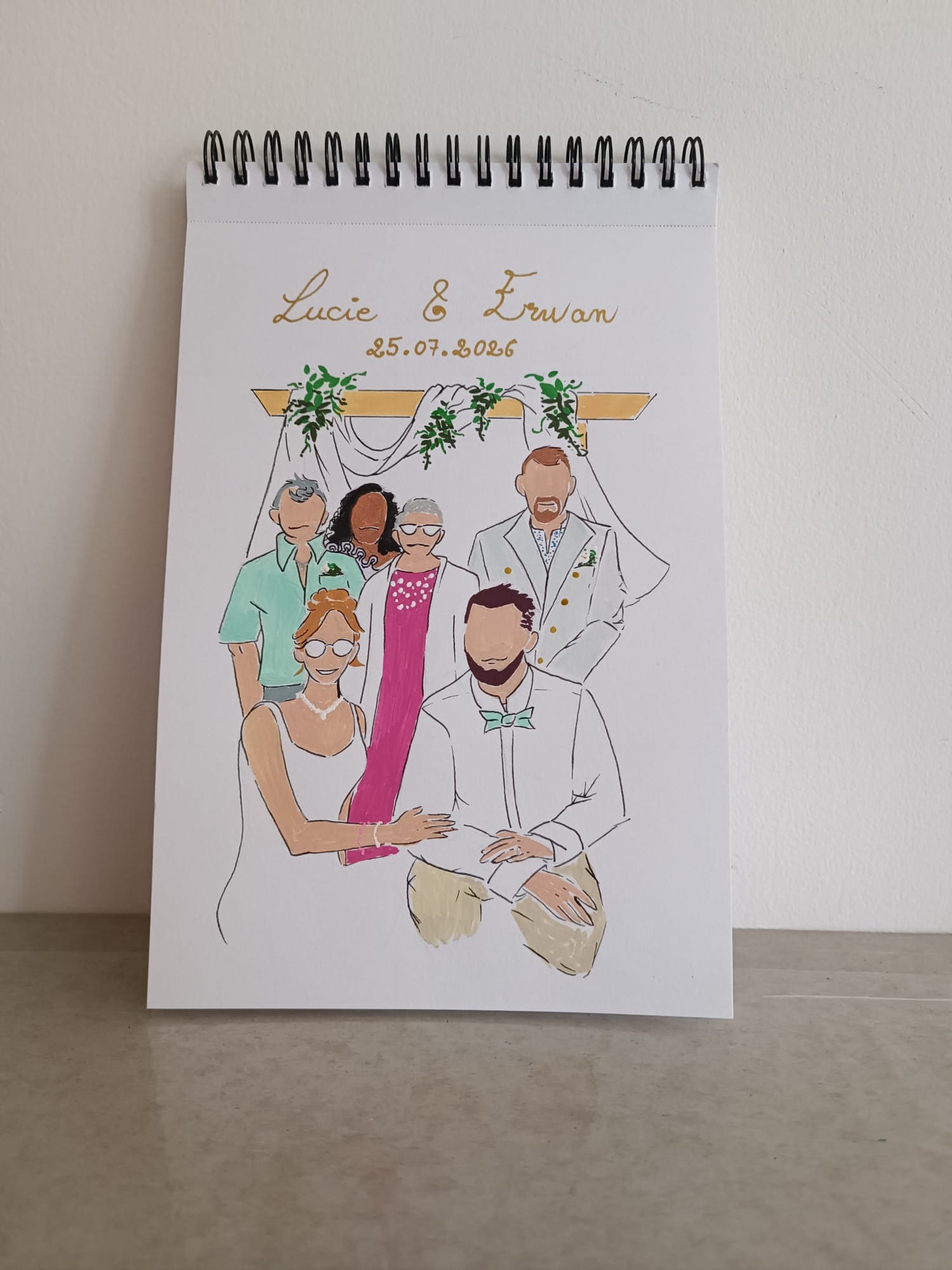 Présentation d'Illustration de mariage sur un présentoir